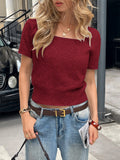 Dili Elegant Hair Knitted Round-Neck Short-Sleeved T-Shirt Women's Sweater Women's Clothing 2025 Autumn And Winter