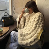 Ins Burst Knitted Jersey Women's Casual Lazy Collar Solid Color Loose Sleeve Sweater 68HZ