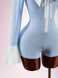 New INS Bump Collar Bow Design Sweet Waist Jump Trousers Jumpsuit Woman