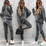 New Casual Ladies Set Solid Color Hooded Hoodie Sweat Trousers Autumn Two-Piece 68HZ