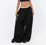 Vintage New Street Dance Jazz Large Version Of Loose Casual Trousers Women's Luminous Print Straight Sweats 68HZ