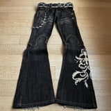 Vintage Embroidery Micro-Tipped Jeans Women High Street Punk Y2k Low-Rise Casual Drag Trousers 68HZ