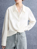 2026 Spring New Comfortable Soft Skin Flat Fake Two Lace Splicing Collar Irregular Kinks Loose Shirt