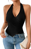 2025 Hottie Cross Hanging Neck Sling Splicing Bare Waistcoat Woman Summer Outside Wearing Tide