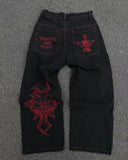 Trendy JNCO Hip-Hop Embroidered Big Pocket Jeans Men And Women Y2k High Street Drag-And-Broad Leg Pants 68HZ