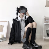 Autumn New Korean Version Of The College Wind Navy Collar Collar Sailor Suit Jk Uniform Cute Bubble Sleeve Top Woman 68HZ