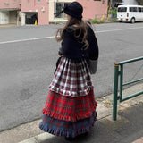 Vintage Lace Lace Gradient Half-Dress Girl Y2K New Casual Cake Skirt Itself Long Skirt Tide 68HZ