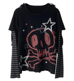 Abyssipunk Millennium Printed Long Sleeve Two T-Shirts Y2k Harajuku Rock Loose Casual Spice Girl T-Shirt 68HZ