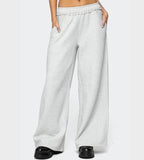 Vintage Gray Trousers Women High-Waisted Loose Thin Haired Side Drag Flooring Casual Pants 68HZ
