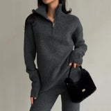 2025 Fashion Women's Spring And Autumn Temperament Casual Half-Zip-Collar Knitting Set 68HZ