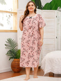 Spring And Summer Plus Code Lady Home Dress Skirt Short-Sleeved Lace Splicing Four-Sided Bullet Print Home Pajamas Woman