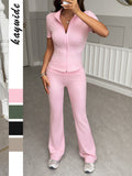 Dili Y2K Zipper Short-Sleeved Sports Trousers Women's Clothing 2025 Autumn And Winter