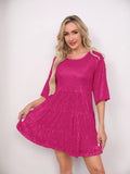 New Burst Fashion Solid Color Loose Waist Short-Sleeved Skirt Dress Banquet Squin Dress