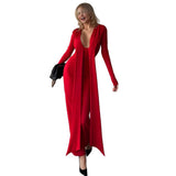 New Fashion Sexy V Long Sleeves With Solid Color Bags Of Winding Dresses In Fall 2025