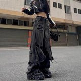 High Street Hole-Breaking Two Pieces Of Old Work Clothes Jeans Women Hiphop Street Retro Broad Leg Pants Trend 68HZ