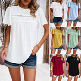 Dili Women's Clothing 2025 Spring And Summer Temperament Solid Color Short-Sleeved Lace Top