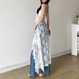 2025 Summer New Women's Pure Color Repair Height Waist Fashion Sling Ribbon Lace Dress 68HZ