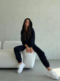 Casual Ladies Set Solid Long Sleeve Zipper Hoodie Tight Trousers Two-Piece Set 68HZ