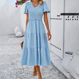 Dili Women's Dress 2025 Spring And Summer Temperament Casual Play Marsley Wave Point V Collar Short-Sleeved Dress