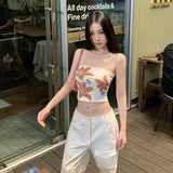 2025 Summer New Women's Street Fashion Flowers Print Sexy Open-Umbilly Wrapped Breasts 68HZ