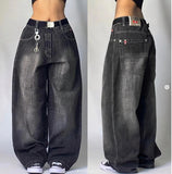 Trendy JNCO Hip-Hop Embroidered Big Pocket Jeans Men And Women Y2k High Street Drag-And-Broad Leg Pants 68HZ