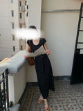 Spring And Summer New Structure Design Elegant French Lazy Dress U Collar Waist Thin After Open Fork Knot Dress