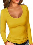 2025 Lady Collar Collar T-Shirt Basic Solid Long-Sleeved Bottom Shirt