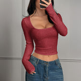 Dili Y2K Sexy Wind Solid Long-Sleeved Vest T-Shirt Women's Clothing 2025 Spring And Summer