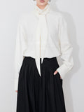 New French Temperament With Thin Long Sleeve High Tie Shirt For Women