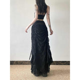 Vintage Temperament Strap Spliced Half Skirt Autumn And Winter Retro Dark High Waist Thin Strap A Word Long Skirt Tide 68HZ