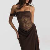 2025 Summer New Women's Yarn Perspective Hottie Sexy Breast Repair Lace Sling Dress
