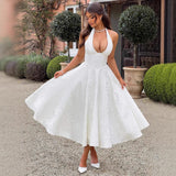 New V-Neck Hanging Neck Sleeveless Tie With Waist Holiday Dress Dress Long High Dress Skirt 68HZ