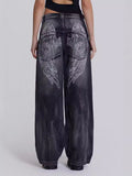 Trendy Retro Winged Jeans Women Y2K Street Hottie Low-Rise Loose Straight 68HZ