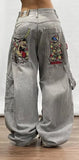 Trendy JNCO Hip-Hop Embroidered Big Pocket Jeans Men And Women Y2k High Street Drag-And-Broad Leg Pants 68HZ