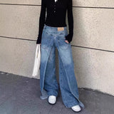 Vintage Deconstruction Style Is Two-Wear Jeans Women's Y2k High Street Design Feeling Length Leisure Wide Leg Pants Tide 68HZ