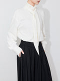 New French Temperament With Thin Long Sleeve High Tie Shirt For Women