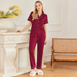 Spring And Summer Lady's Home Clothes Two Sets Of Short-Sleeved Top Trousers Button Pajamas Set Woman