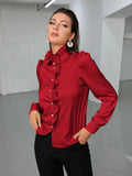 New High-End Acetic Acid Fabric Shirt Long-Sleeved Wooden Ear Straight-Shaped Women's Top Shirt