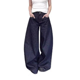 High Street Vibe Dark Blue Jeans Women Y2k Water Wash Loose High-Rise Straight Trousers Tide 68HZ