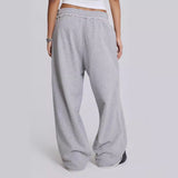 Vintage Gray Trousers Women High-Waisted Loose Thin Haired Side Drag Flooring Casual Pants 68HZ