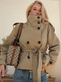 2025 Early Autumn Korean Tie With Double Buckle Short Wind Coat Short Wind Coat