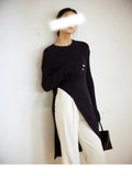 Spring New Black Long Side-Fork Knitted Sweater Dress Design Top