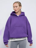 Women's Casual Casual Solid-Color Hoodie Collection Long-Sleeved Short Top Pocket Sweater 68HZ