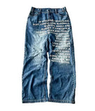 Trendy Letter-Print Jeans Men's Street Hip-Hop Straight Trousers Loose Casual Drag Trousers 68HZ