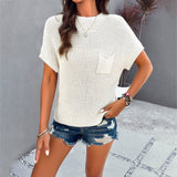 Dili Women's Clothing 2025 Spring And Summer Temperament Casual Pure Color Short-Sleeved High-Neck Knitwear Shirt