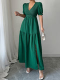 Dili Elegant Temperament Solid Color Short Sleeve Long Skirt Dress Women's 2025 Autumn And Winter
