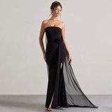 Autumn And Winter 2025 New Long Dress Temperament Sleeveless Shoulder-Fork Dress Tail Dress