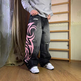 Vibe Printed Jeans Men And Women's High Street Design Sense Drag Trousers 68HZ