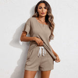 Spring And Summer Lady Home Clothes Pajamas Set Knitted Clothes Shorts Two-Sleeve Shorts Two-Set