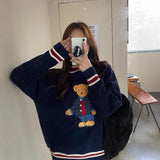Korean Version Of The Plus Velvet Bear Sweater Y2k College Hoodie T-Shirt Loose Lazy Knitted Jersey Autumn And Winter New 68HZ